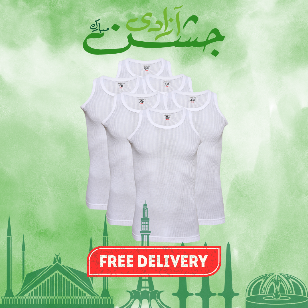AZAADI OFFER 9: Pack of 6 Men's Ribbed Vest Sleeveless (PV-90)