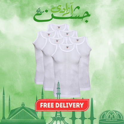 AZAADI OFFER 9: Pack of 6 Men's Ribbed Vest Sleeveless (PV-90)