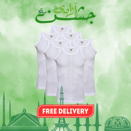 AZAADI OFFER 9: Pack of 6 Men's Ribbed Vest Sleeveless (PV-90)