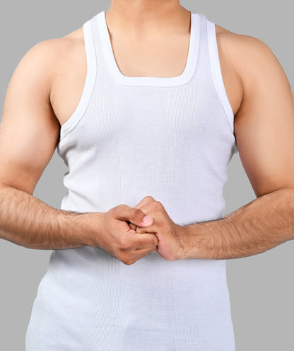 Men's Ribbed Vest Sleeveless (White) CD-60